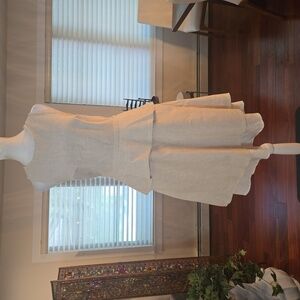 Linen Cotton Peplum Sleeveless Natural Cream Tan Midi Dress Womens Size 4